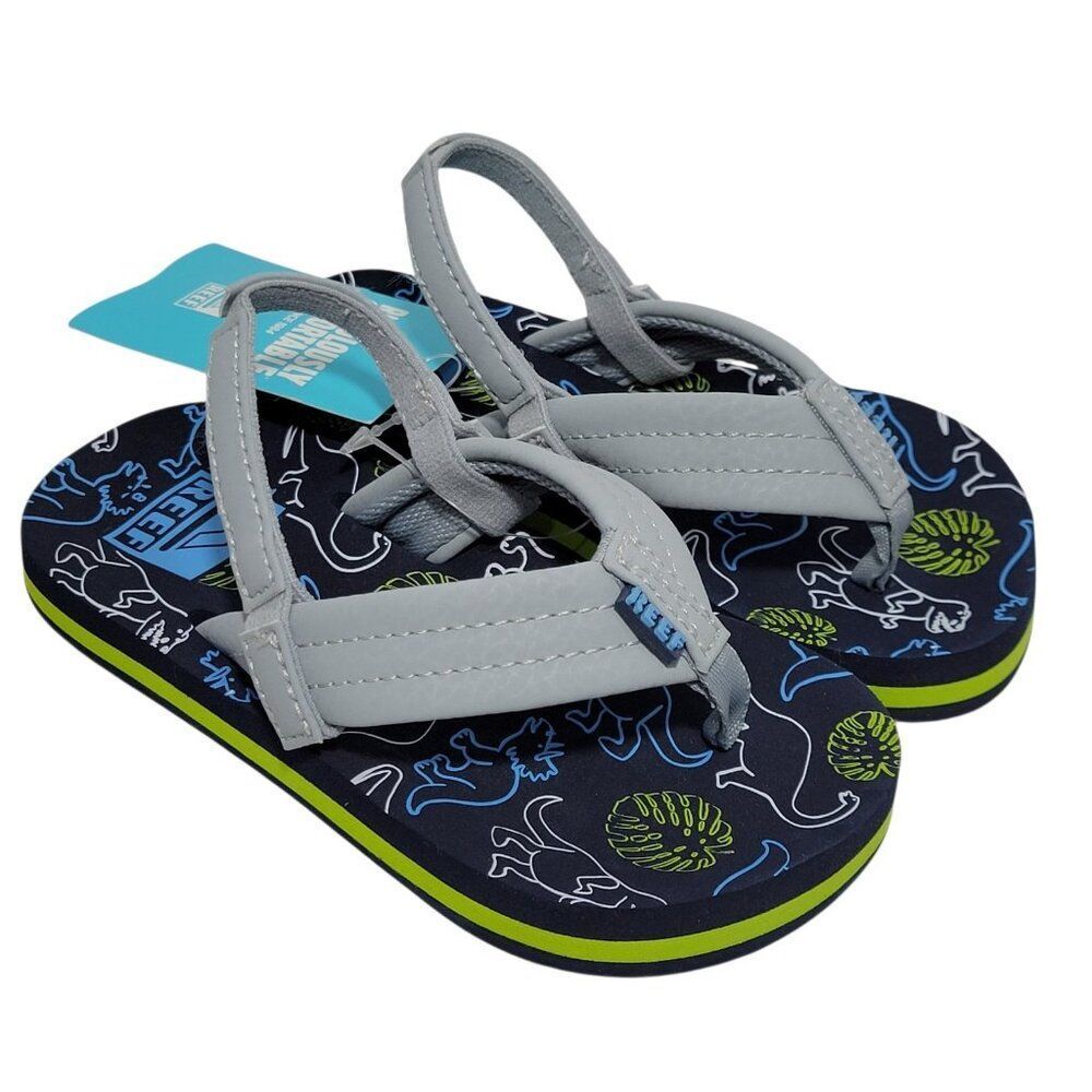 Reef Flip Flop Sandals‎ Toddler Boy Size 8 Ahi Dino Dinosaur Gray Blue Backstrap